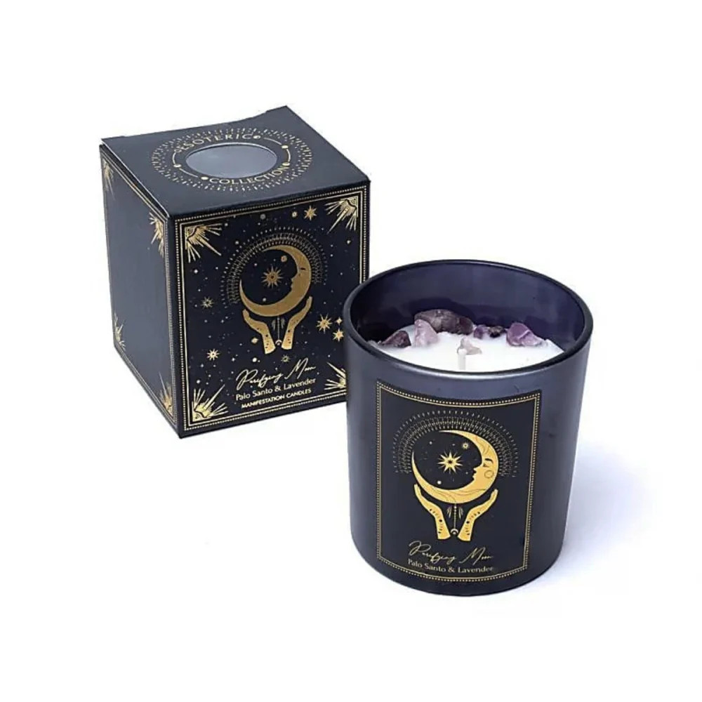 Purifying Moon Ritual Spell Manifestation Crystal Candle – Palo Santo & Lavender