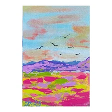 Lavender Tuscany Mountain Original Oil Painting Semi-Abstraction Art Handmade