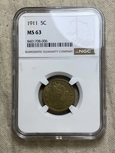 1911 LIBERTY "V" NICKEL NGC MS 63 NICE GOLDEN TONE WELL STRUCK UNCIRCULATED
