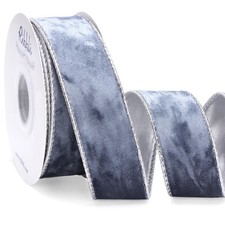 Dusty Blue Velvet Wired Ribbon 1.5 Inch Metallic Dusty Blue Crushed Velvet Ch...