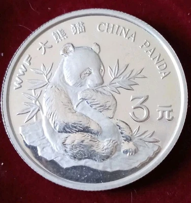 Chine. SUP BE argent de 3 Yuan 1997, Panda. WWF - Photo 1/2