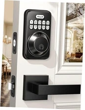  Keyless Entry Door Lock with 2 Lever Handles,  Electronic Keypad Matte Black