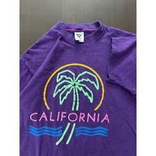 Vintage 90s California Palm Tree T-Shirt Purple Single Stitch Made in USA Large
