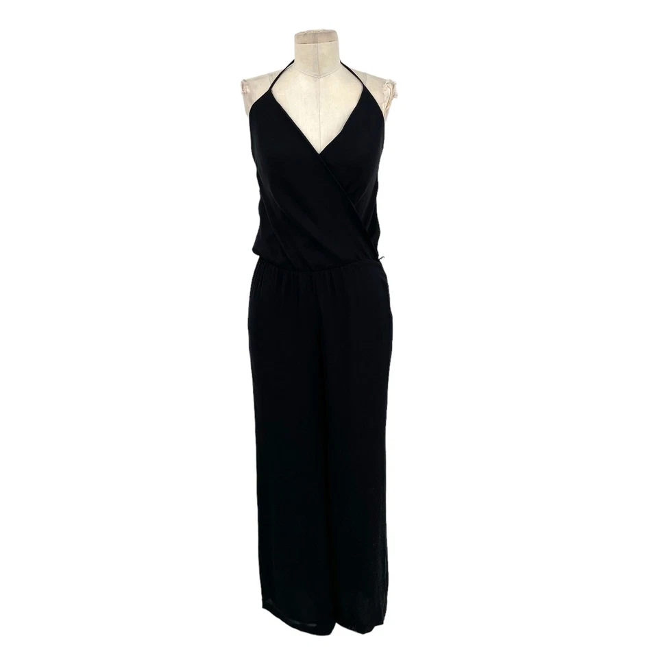 Haute Hippie Black Wrap Silk Wide Leg Halter Jumpsuit Size XS - Image 2 of 4