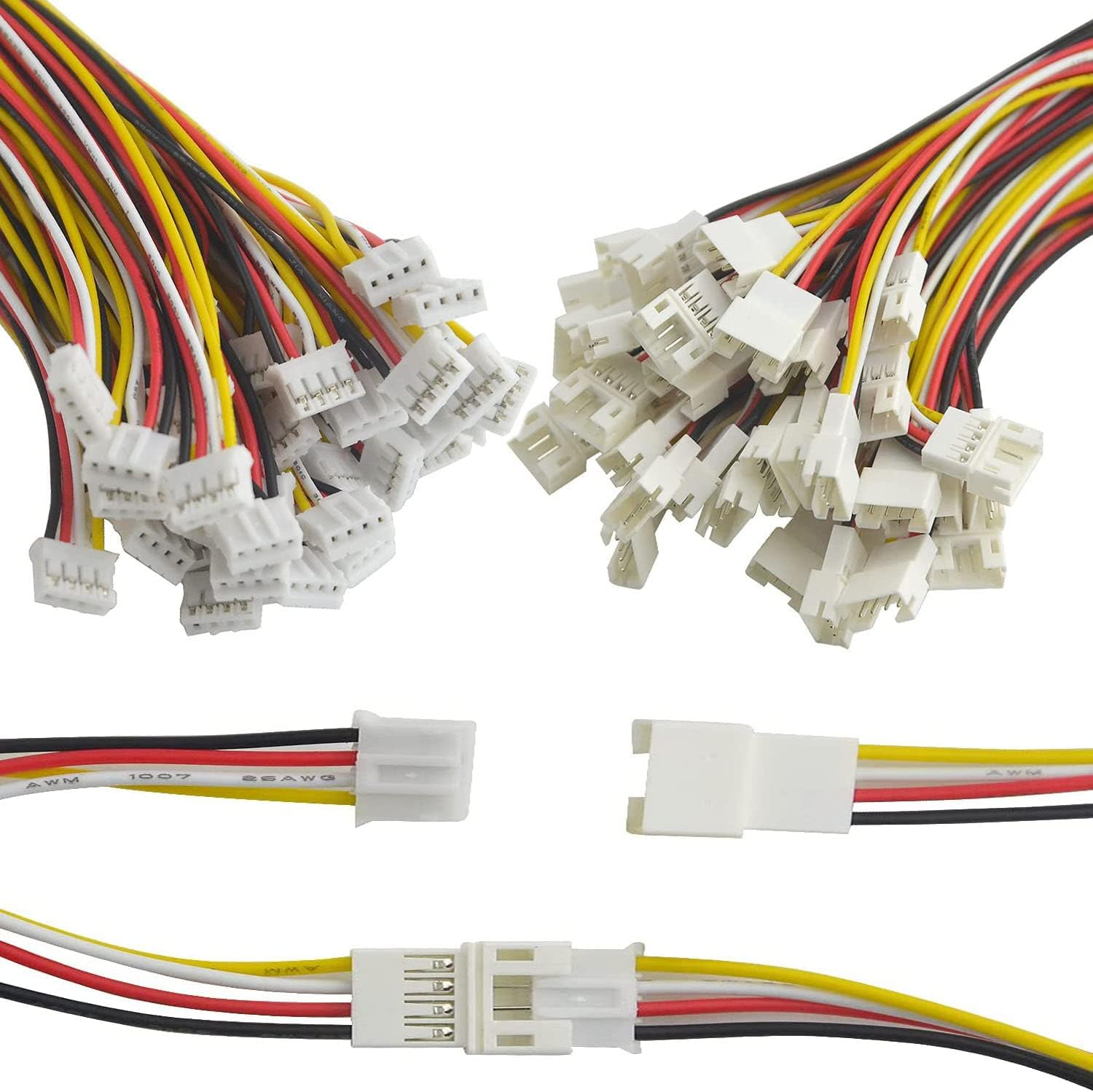 50Pcs（25 Pairs）Jst Connector，2.0Mm 4 Pin JST Cables Connector，Jst-Ph Male&Female
