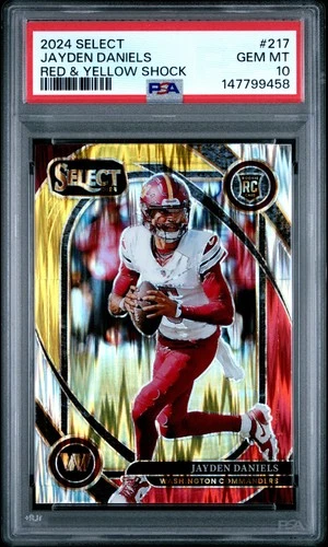 2024 PANINI SELECT RED & YELLOW SHOCK #217 JAYDEN DANIELS ROOKIE RC PSA 10