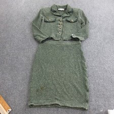 St John Collection Skirt Suit Set Womens 4 6 Green Houndstooth Knit Gold Buttons