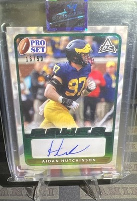 2021 Leaf Pro Set Power - Autographs Aidan Hutchinson Emerald Spectrum Foil /50