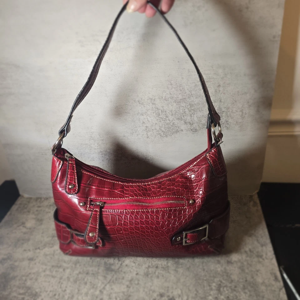 Sag Harbor Imitación Cuero Cocodrilo Cocodrilo Pequeño Y2K Bolso de Mano Cartera de Hombro Rojo Oscuro Foto 2 de 4