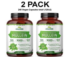 Zazzee Extra Strength Mullein 10:1 Extract, 2 PACK, 120 vegan capsules each
