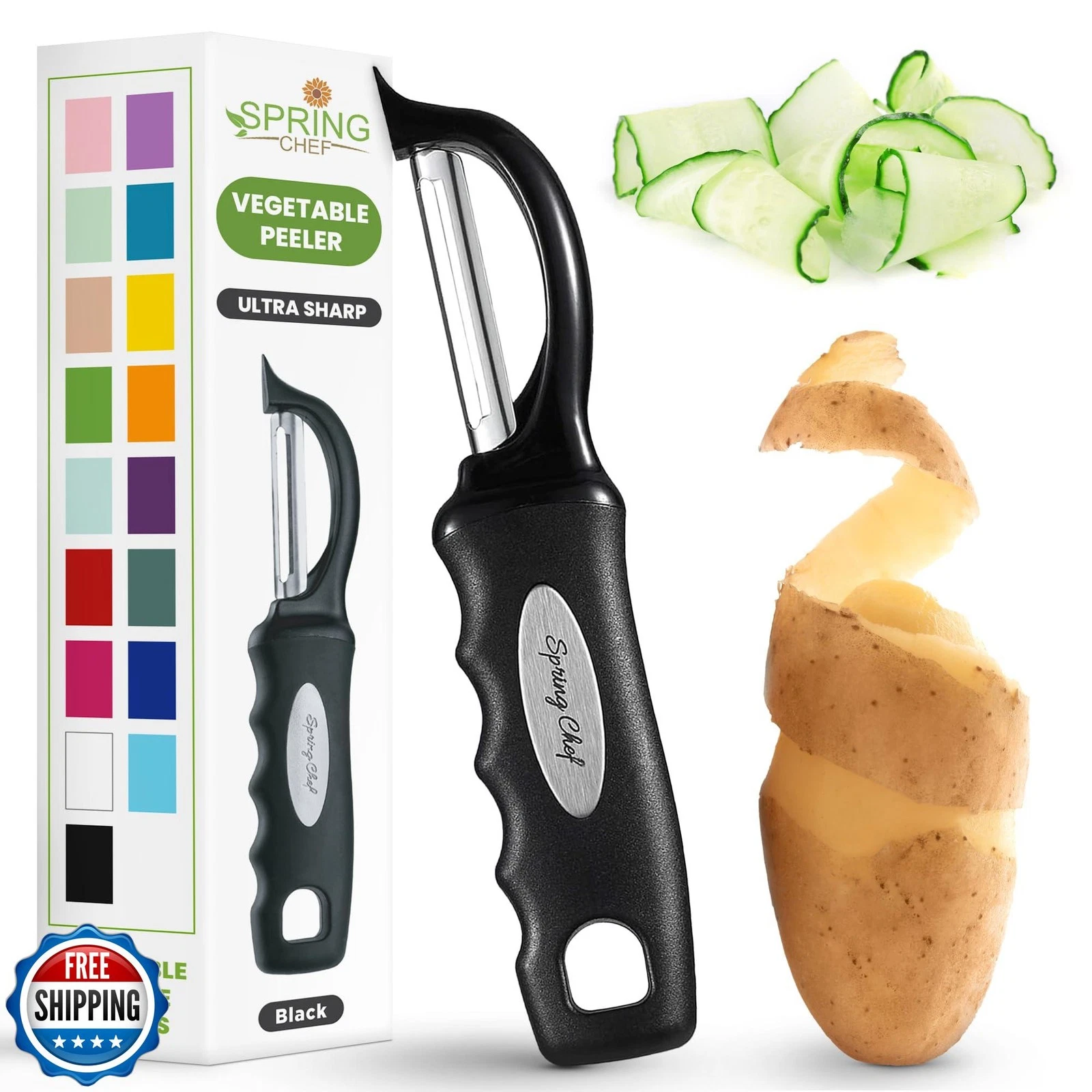 Spring Chef Premium Swivel Vegetable Peeler, Soft Grip Handle and Ultra Sharp
