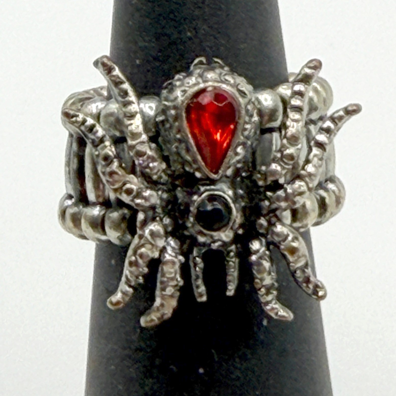 Gothic Spider Statement Ring Red Stone Adjustable… - image 1