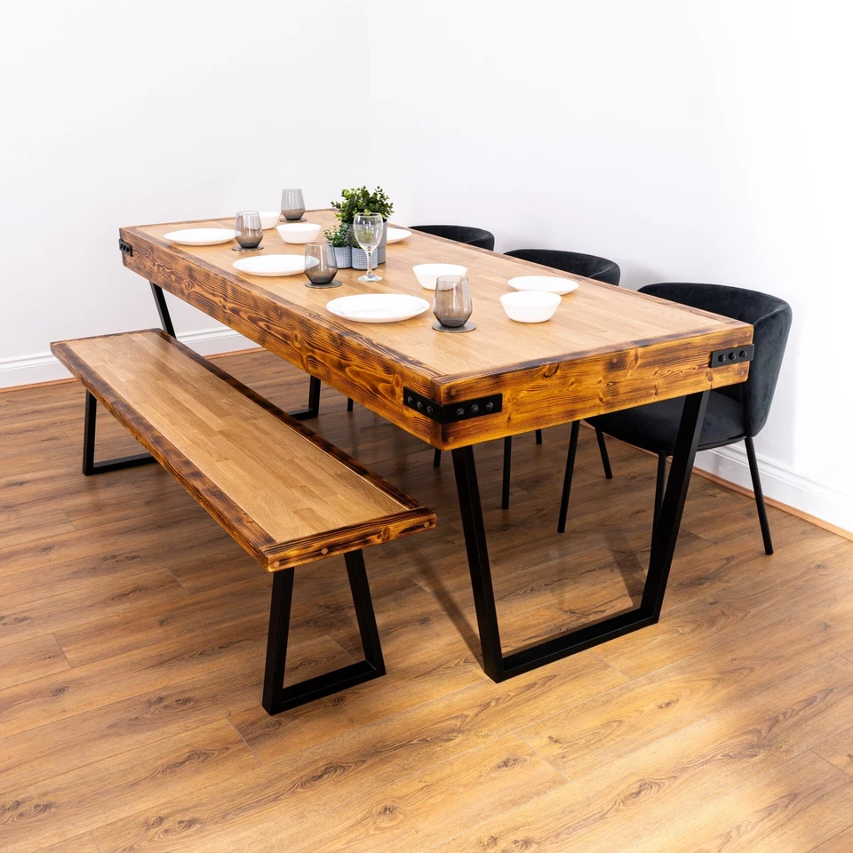 Butchers Block Dining Table with Reverse Trapezium Legs | Solid Oak - Image 2 of 4