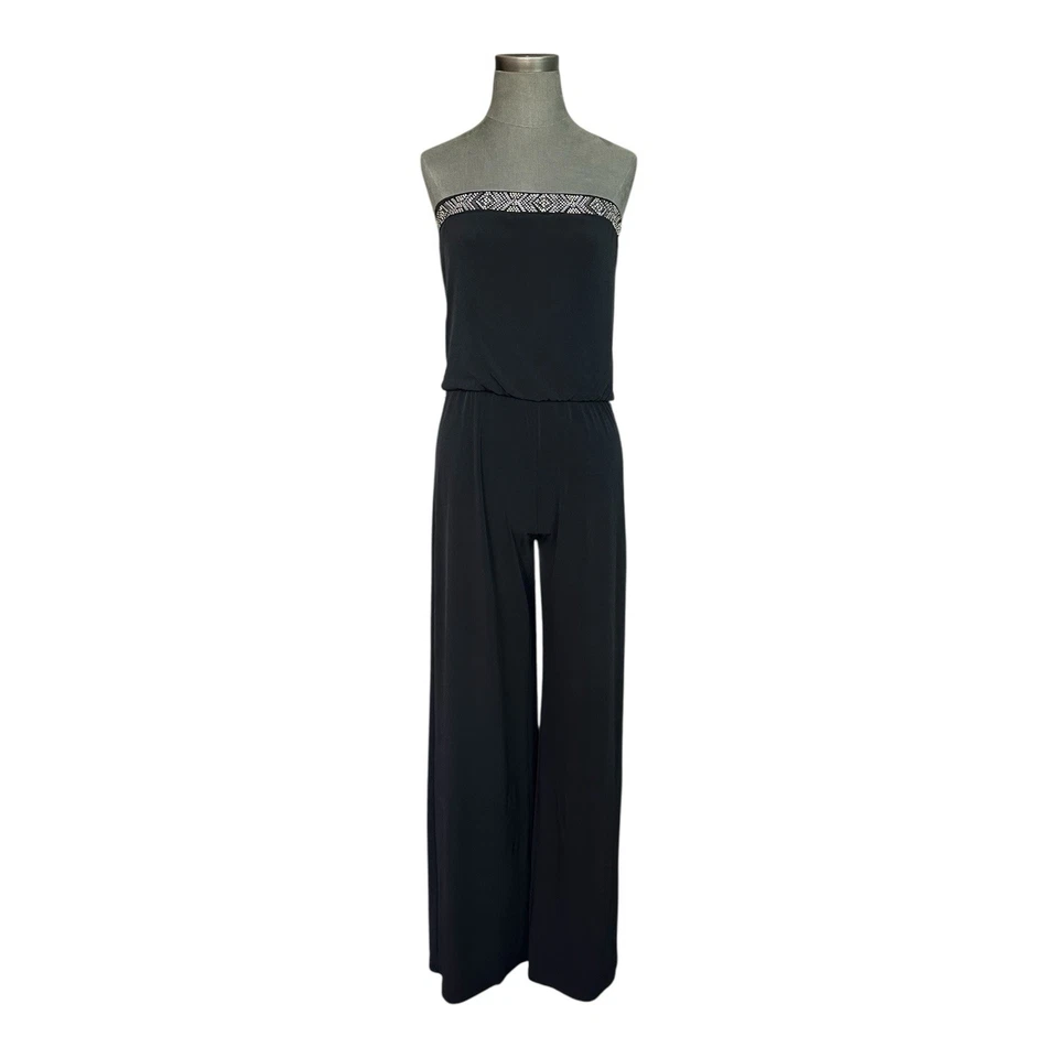 White House Black Market Strapless Embellished Black Jumpsuit Women’s Romper S 4 - Image 2 of 4