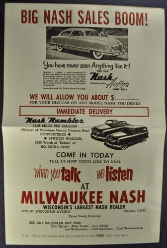 1951 Nash Ambassador Sales Brochure Sheet Excellent Original 51