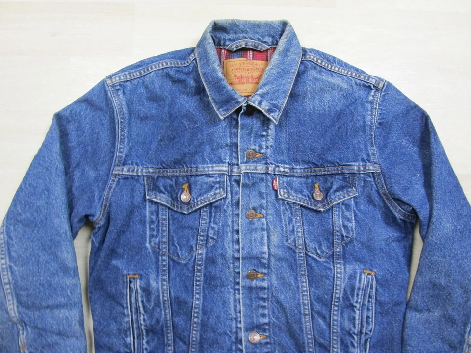 Vintage 80s Levis Jacket Men 38 Plaid Blanket Lined Denim Trucker 70506 0316 USA - Image 3 of 4