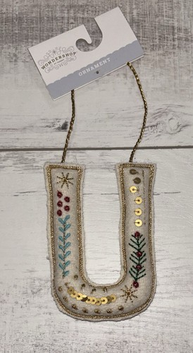 Wondershop Embroidered Fabric Monogram Letter “U” Christmas Ornament - NEW - Picture 1 of 5