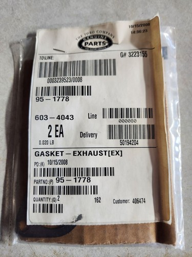 NEW GENUINE OEM TORO PART # 95-1778 EXHAUST GASKET FOR TORO WALK BEHIND MOWERS - Picture 2 of 2