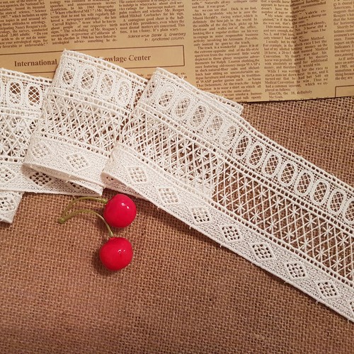 Spitzenband aus Baumwolle 8, 9, 10 cm, Eierschale Weiß, Vintage-Stil Häkelspitze - Bild 4 von 11