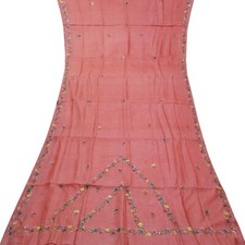 Vintage Pink Sarees 100 Pure Silk Hand Embroidered Floral Sari 5YD Craft Fabric