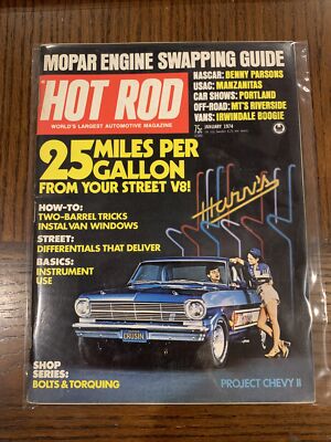 Hot Rod Magazine January 1974 25 Miles Per Gallon From Your Street V8!!!!!