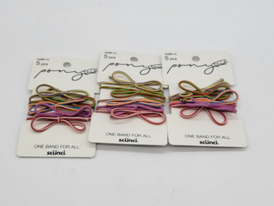 3 PACK SCUNCI PONYTAIL MULTICOLOR BOW HAIRTIES ONE BAND FOR ALL 5 PIECES EACH