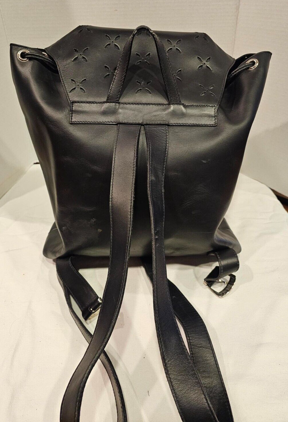 Authentic  GIANNI VERSACE 1990 Black Leather Medusa Safety Pin Backpack FREE S&H image 9