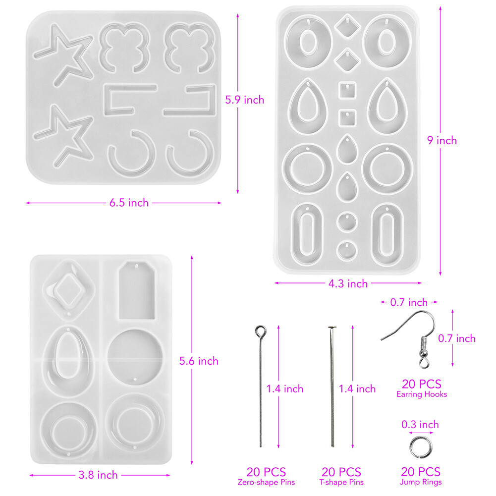 Silicone Earring Resin Molds Stud Jewelry Epoxy Craft Hooks Pendant