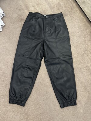 Zara Black Leather Look Jogger Jeans Trousers Bottoms Size 36