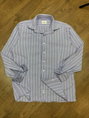Dunhill London Men Shirt 16 R L Made in England Two Fold Cotton Striped Luxury
