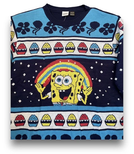 Nick 90s Spongebob Squarepants Rainbow Ugly Sweater Medium Fast Shipping