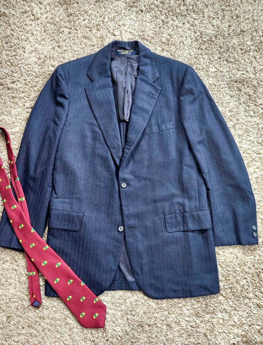 VTG. 70s Brooks Brothers Suit Sack Jacket Coat 42L Herringbone Stripe 3-2  Roll