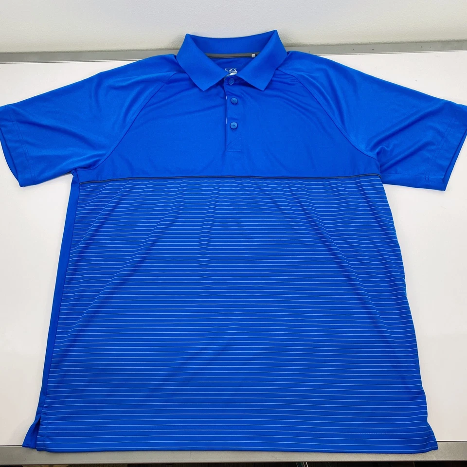 Cutter & Buck Dry Tec Mens Size L  Golf Polo Shirt Blue Striped        U1 - Image 2 of 4