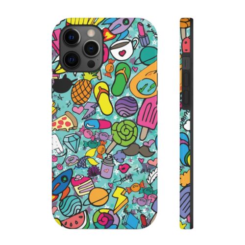 Cute Colorful Sticker Bomb Girly Aesthetic Tough Phone Cover Case - Afbeelding 1 van 2
