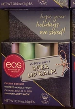 EOS Holiday Set Super Soft Shea Lip Balm 4 Pack Cherry-Vanilla-Caramel-Candy