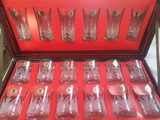 Boxed 18 Piece Lavorato A Mano Glasses Italy Unused Etch
