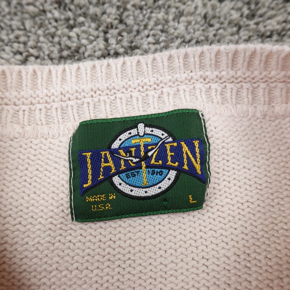 De Colección Suéter Jantzen Para Hombres L Beige Rojo Tejido Jersey Cuello Redondo Sudadera Hecho en EE. UU. Foto 4 de 4