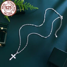 CZ 925 Sterling Silver Women Cross Heart Teardrop Round Dangle Pendant Necklace 