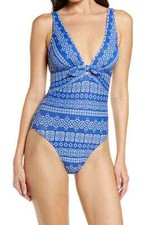 Robin Piccone 210211 Isla Plunge One-Piece Swimsuit SZ 14 148 Cornflower