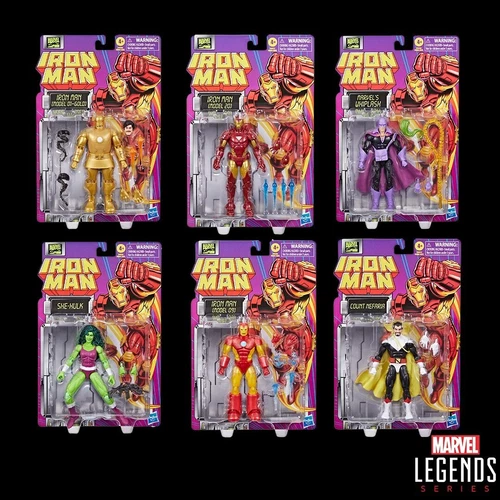 Juego de 6 figuras de acción Hasbro Marvel Iron Man retro cardadas leyendas escala 6" 2024