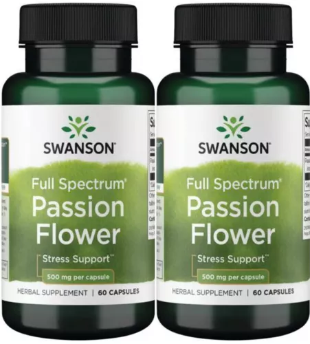 120 Caps Swanson Passion Flower 500 mg 2X 60 Caps for Anxiety & Insomnia