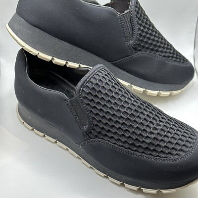 ECHT LUXUS DAMEN Prada Schwarz Sport Nylon Slipper Turnschuhe Größe 5/38