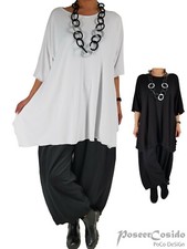 LAGENLOOK Long Shirt Tunika schwarz & weiß L...