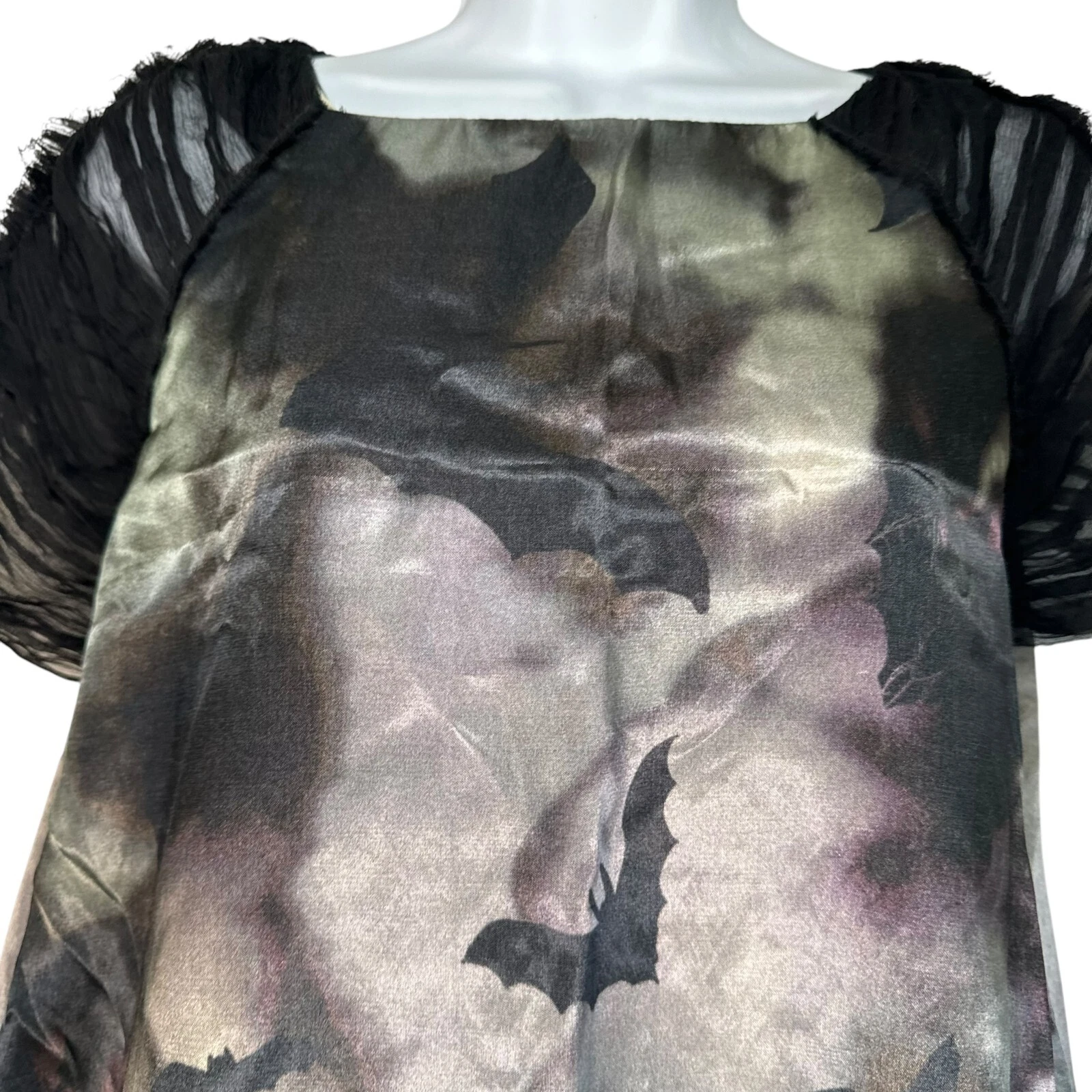 Mini Abito McQ by Alexander McQueen Raso Stampa Pipistrello Goth Punk Emo Halloween Tg46