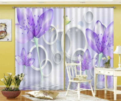 Violet Fleur Bleue 3D Rideau Blockout Photo Impression Rideaux Draper Tissu Fenê - Photo 1/4