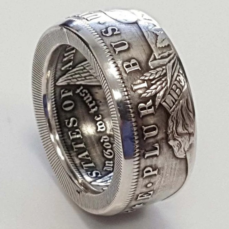 Silver Dollar Coin Ring Size 8-13 Handmade Crafted Rare Silver Men Rings