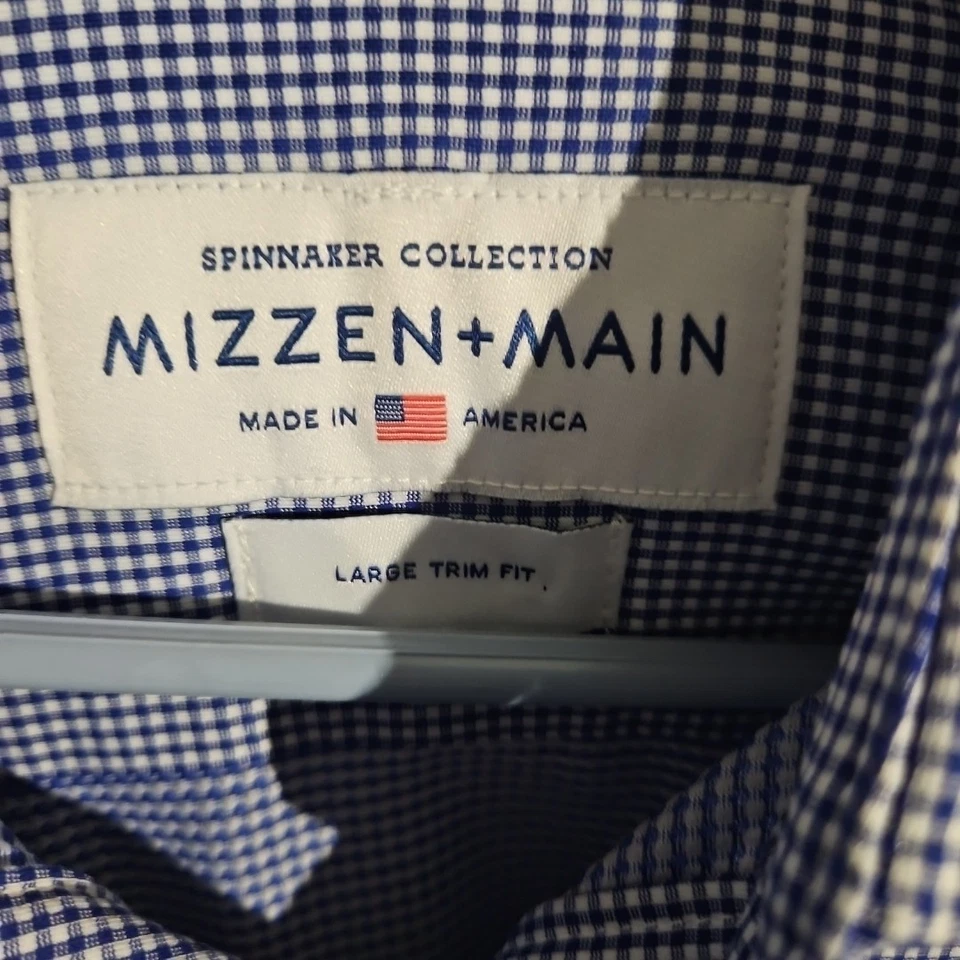 Camisa Mizzen + Principal Para Hombres Spinnaker Guinga Abotonada Azul Ajuste Grande Preparación Foto 4 de 4