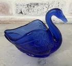 Vintage Fenton Cobalt Blue Glass Swan Bird Candy Trinket Dish