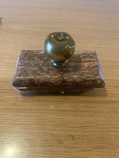 Buvard ancien en granit rouge poignee laiton vintage rétro Ref 2i