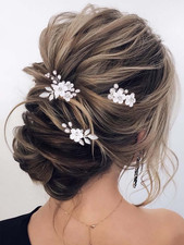 Bridal Flower Hair Accessories Silver Pearl Wedding Hair Pins for Women Pack...